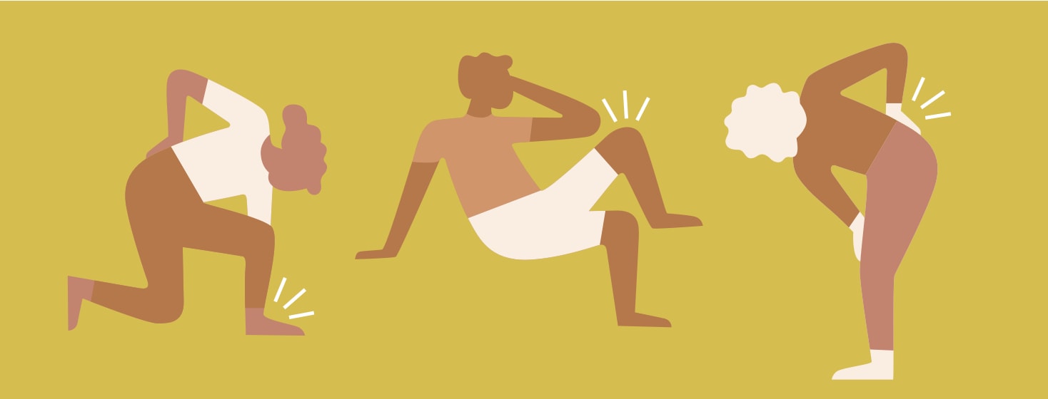 Three silhouetted figures feeling pains in different parts of their bodies