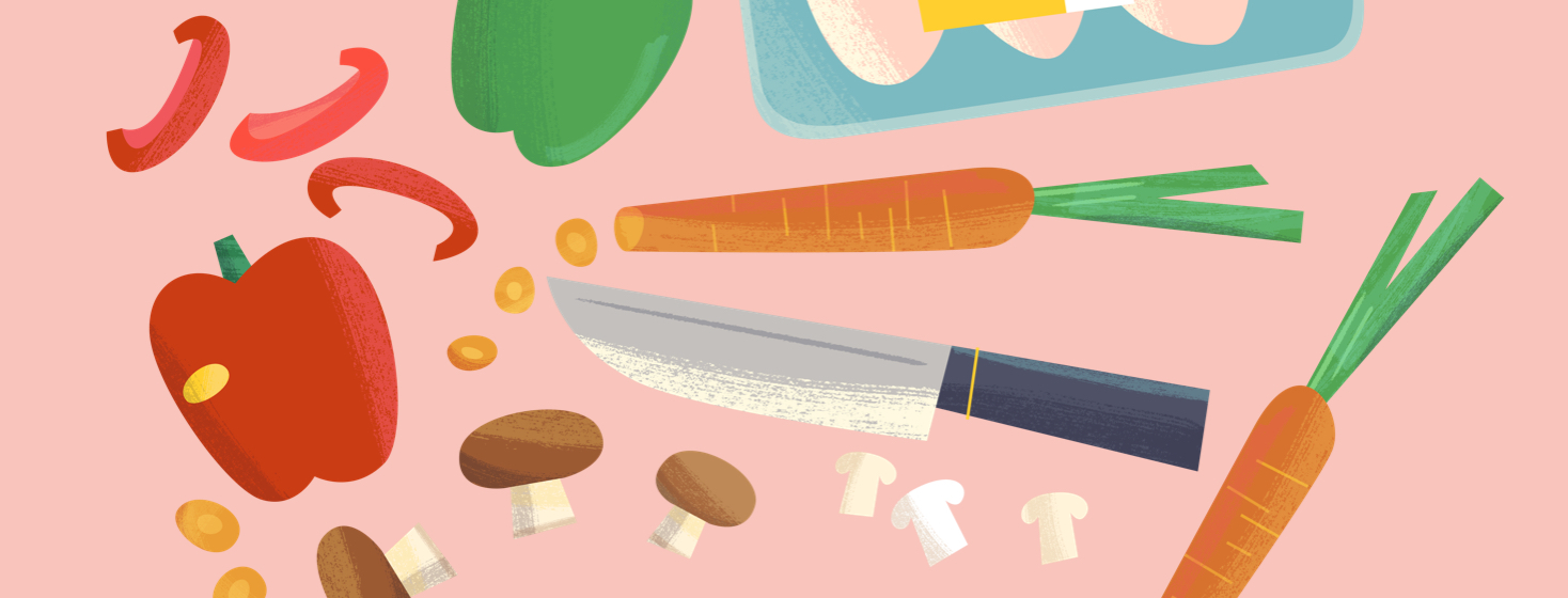 Cut up vegetables with a kitchen knife