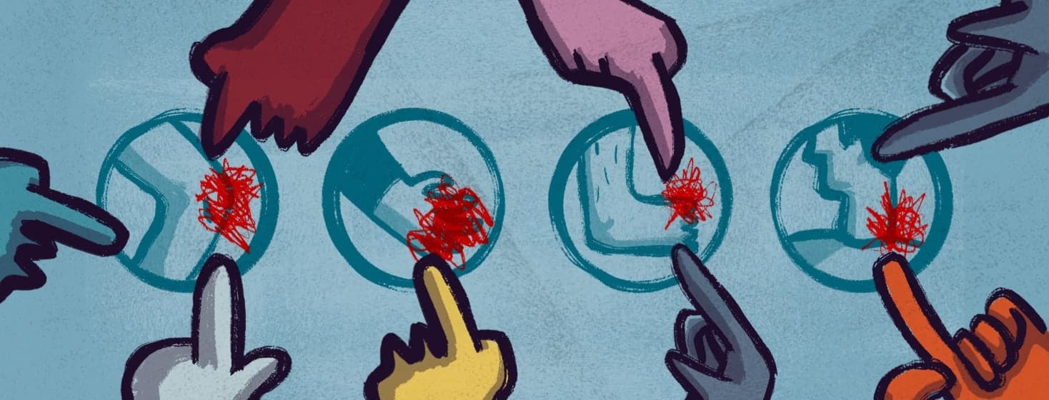 A variety of hands pointing to typical flare location icons. The flare locations are listed in the article.