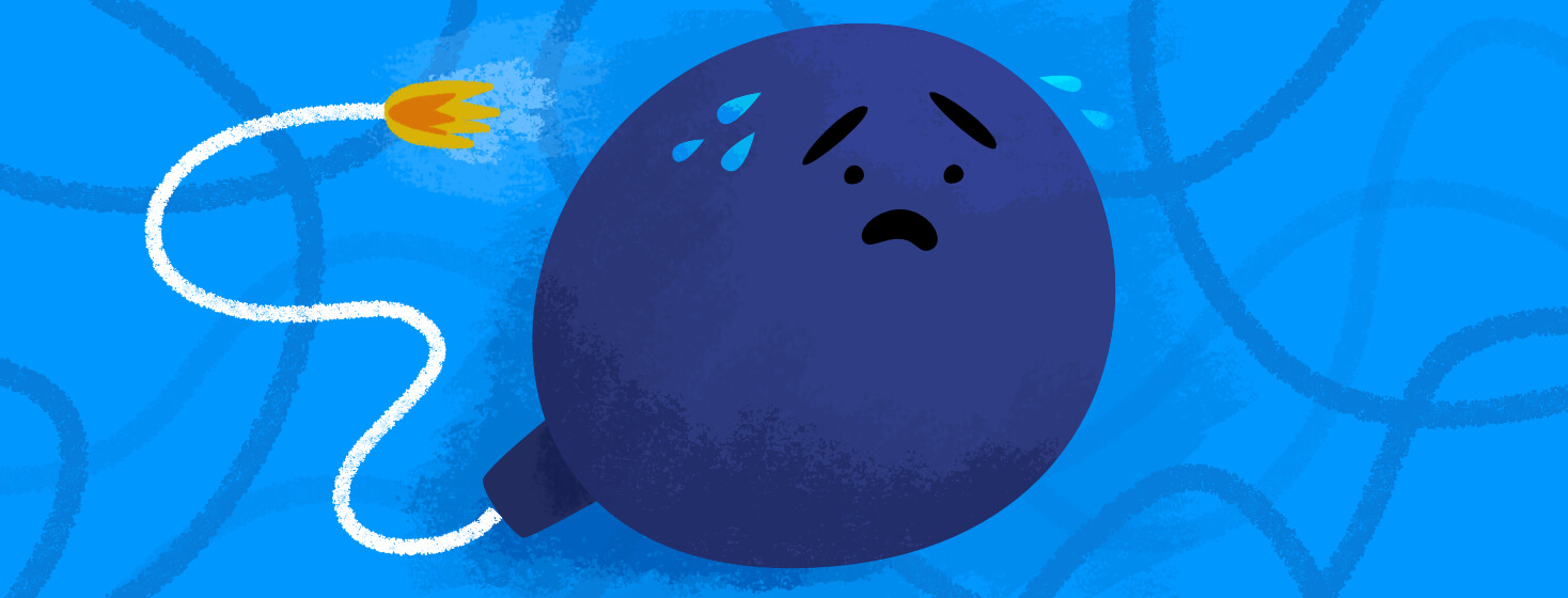 Worried looking bomb with a lit fuse