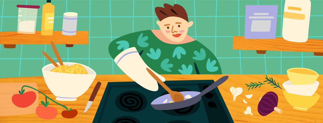 Person cooking in their kitchen